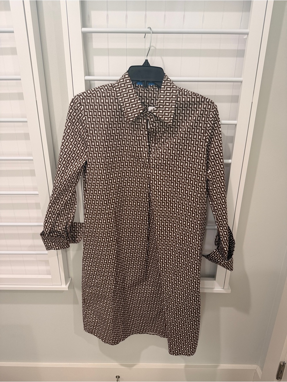 J. McLaughlin Cagney Dress in Brown Geometric Long-Sleeve